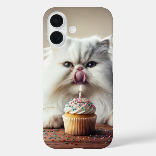 Perzische kat likt een verjaardagscupcake Case-Mate iPhone case (Achterkant)