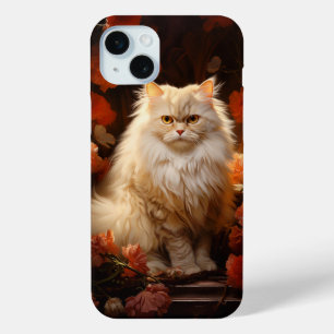 Perzische kat met bloemen iPhone 15 mini hoesje