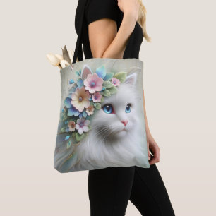 Perzische kat met bloemlaurier tote bag