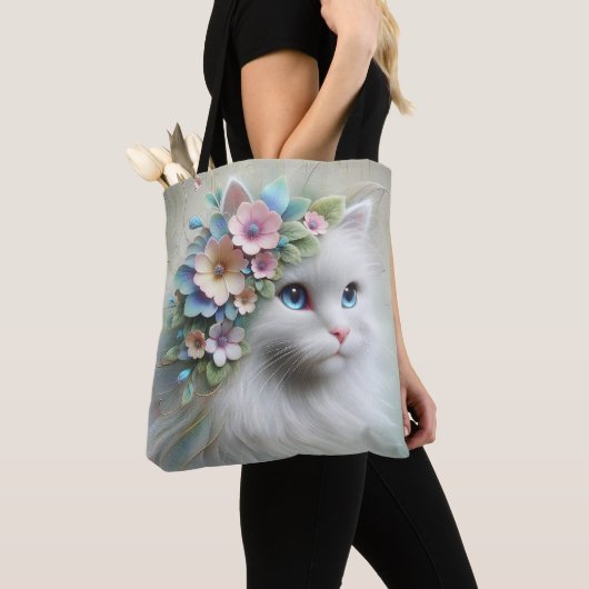 Perzische kat met bloemlaurier tote bag (Dichtbij)