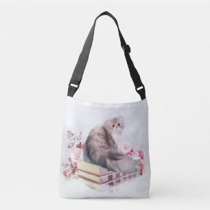 Perzische kat met boeken crossbody tas