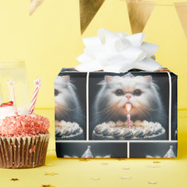 Perzische kat met een verjaardagstaart cadeaupapier
