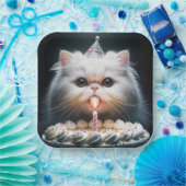 Perzische kat met een verjaardagstaart papieren bordje (Feest)