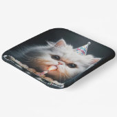 Perzische kat met een verjaardagstaart papieren bordje (Gebogen)