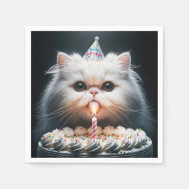 Perzische kat met een verjaardagstaart servet