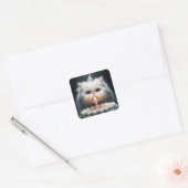 Perzische kat met een verjaardagstaart vierkante sticker (Envelop)