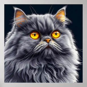Perzische kat met heldere oranje ogen poster