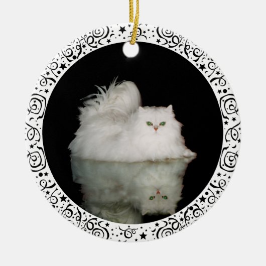 Perzische kat met jade groene ogen keramisch ornament (Voorkant)