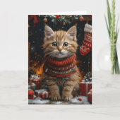 Perzische kat met kerstcadeaus open haard kaart (Voorkant)