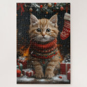 Perzische kat met kerstcadeaus open haard legpuzzel (Verticaal)