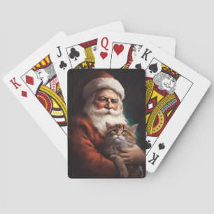 Perzische kat met Kerstman Feestelijke Kerstmis  Pokerkaarten
