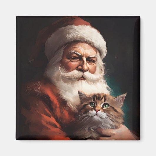 Perzische kat met Kerstman Kerstfeest Magneet (Voorkant)