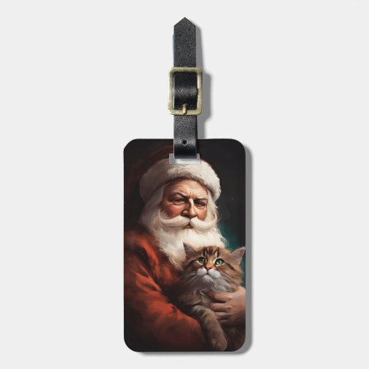 Perzische Kat Met Sinterklaas Feestelijke Kerstmis Bagagelabel (Voorkant verticaal)