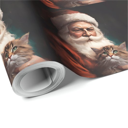 Perzische Kat Met Sinterklaas Feestelijke Kerstmis Cadeaupapier (Rol Hoek)