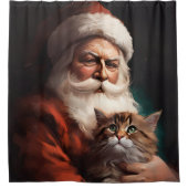 Perzische Kat Met Sinterklaas Feestelijke Kerstmis Douchegordijn (Voorkant)
