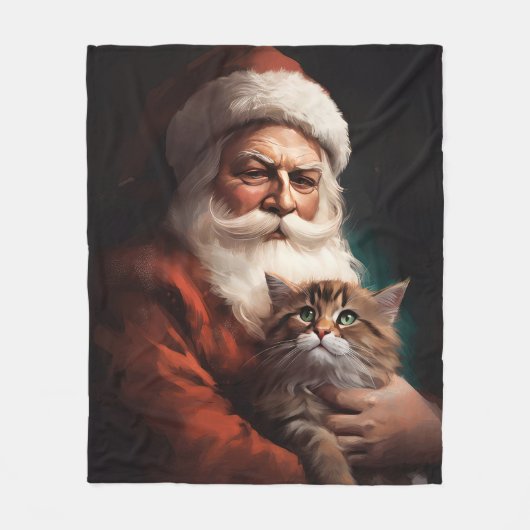 Perzische Kat Met Sinterklaas Feestelijke Kerstmis Fleece Deken (Voorkant)