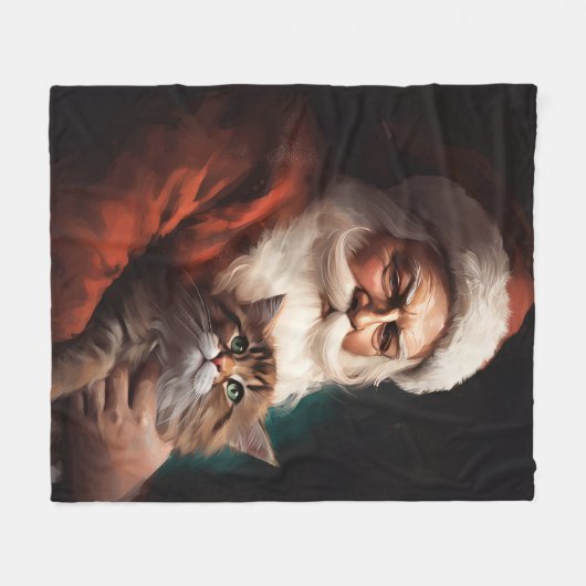 Perzische Kat Met Sinterklaas Feestelijke Kerstmis Fleece Deken (Voorkant (Horizontaal))