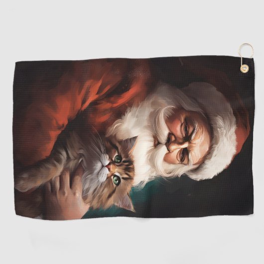 Perzische Kat Met Sinterklaas Feestelijke Kerstmis Golfhanddoek (Horizontaal)