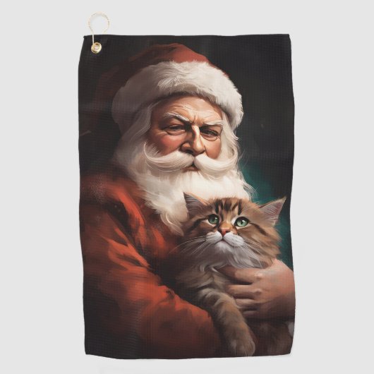 Perzische Kat Met Sinterklaas Feestelijke Kerstmis Golfhanddoek (Voorkant)