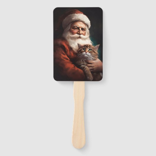 Perzische Kat Met Sinterklaas Feestelijke Kerstmis Handwaaier (Voorkant)