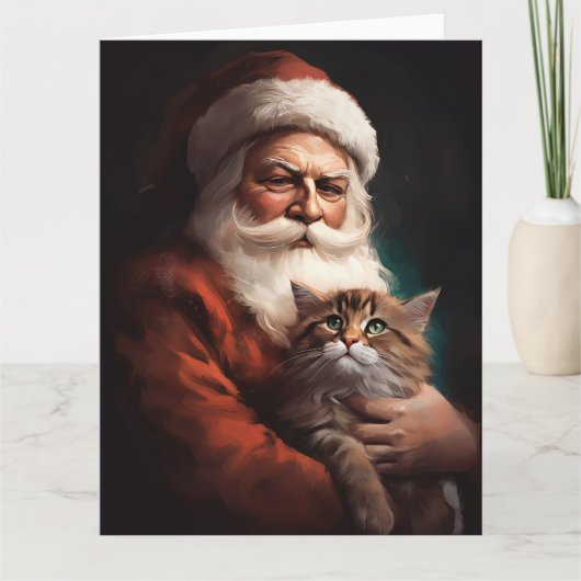 Perzische Kat Met Sinterklaas Feestelijke Kerstmis Kaart (Voorkant)