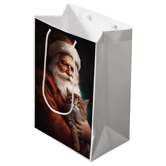 Perzische Kat Met Sinterklaas Feestelijke Kerstmis Medium Cadeauzakje (Voorkant Gekanteld)