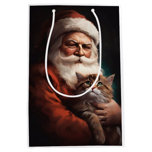 Perzische Kat Met Sinterklaas Feestelijke Kerstmis Medium Cadeauzakje (Voorkant)