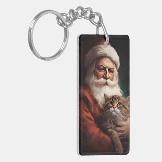 Perzische Kat Met Sinterklaas Feestelijke Kerstmis Sleutelhanger (Voorkant Links)