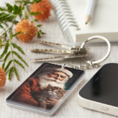 Perzische Kat Met Sinterklaas Feestelijke Kerstmis Sleutelhanger (Voorkant Rechts)
