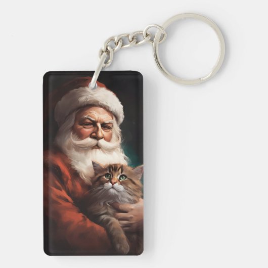 Perzische Kat Met Sinterklaas Feestelijke Kerstmis Sleutelhanger (achterkant)