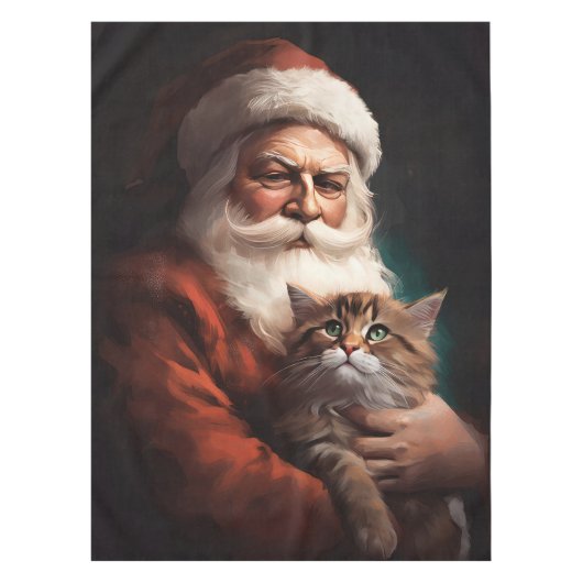 Perzische Kat Met Sinterklaas Feestelijke Kerstmis Tafelkleed (Voorkant)