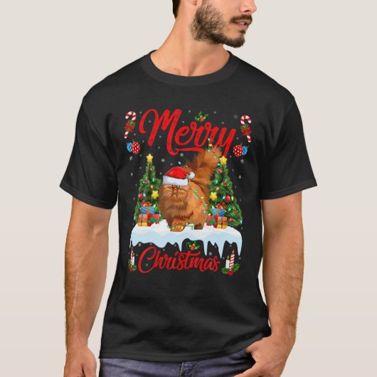 Perzische kat met wielovers voor kerstverlichting t-shirt (Voorkant)