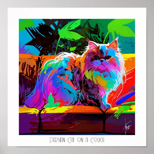 Perzische kat op bank poster (Voorkant)