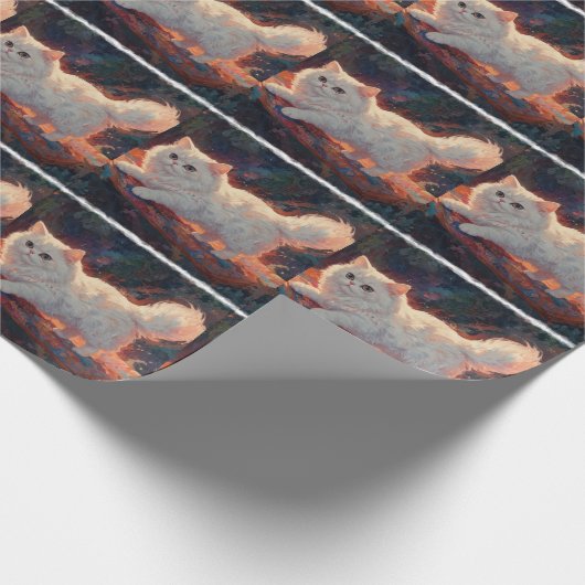 Perzische kat op een vliegend tapijt cadeaupapier (Hoek)