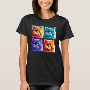 Perzische Kat Pop Illustratie Kleurrijke Dierlijke T-shirt