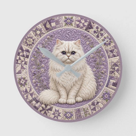 Perzische Kat Quilt Ronde Klok (Voorkant)