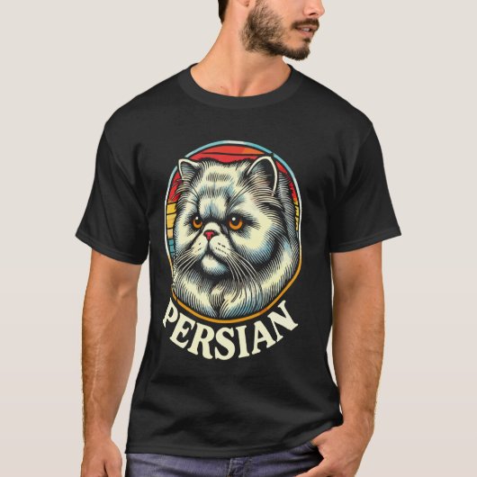 Perzische Kat Retro Stijl T-shirt (Voorkant)
