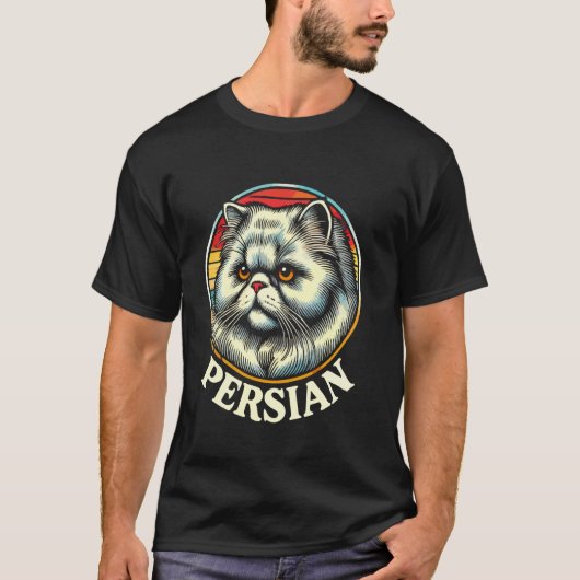 Perzische Kat Retro Stijl T-shirt (Voorkant)