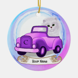 Perzische kat rijdt in auto keramisch ornament