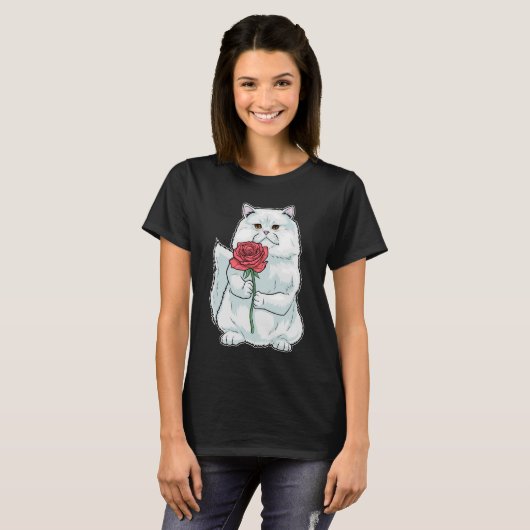 Perzische kat Roos Flower T-shirt (Voorkant volledig)
