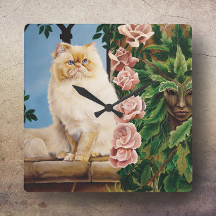 Perzische kat Rozen Dryad Vierkante Klok