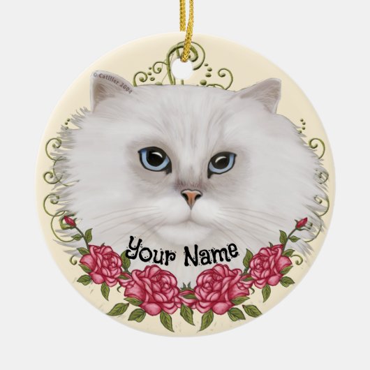 Perzische Kat Rozen Keramisch Ornament (Voorkant)