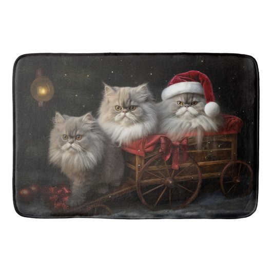 Perzische Kat Snowy Sleigh Kerstmisdecor Badmat (Voorkant)