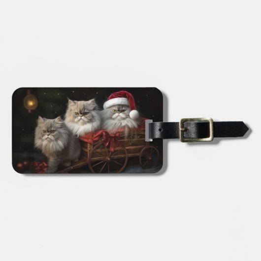 Perzische Kat Snowy Sleigh Kerstmisdecor Bagagelabel (Voorkant horizontaal)