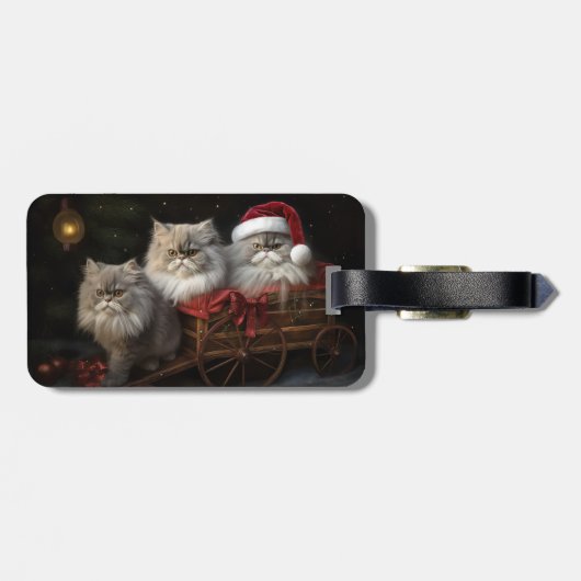 Perzische Kat Snowy Sleigh Kerstmisdecor Bagagelabel (Achterkant horizontaal)