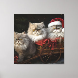 Perzische Kat Snowy Sleigh Kerstmisdecor Canvas Afdruk