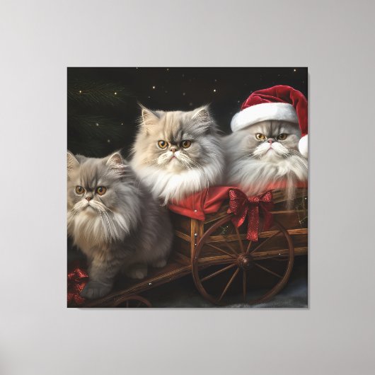 Perzische Kat Snowy Sleigh Kerstmisdecor Canvas Afdruk (Voorkant)