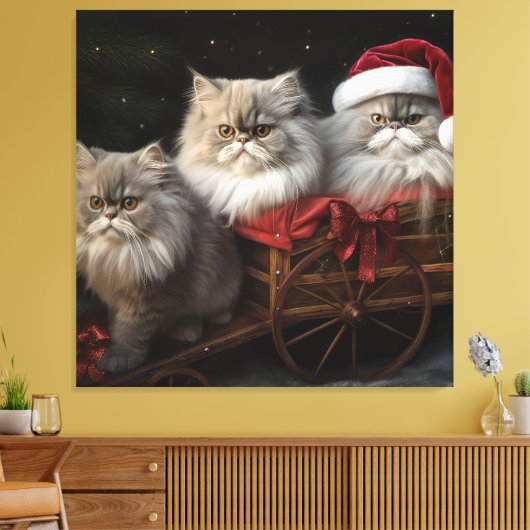 Perzische Kat Snowy Sleigh Kerstmisdecor Canvas Afdruk (Insitu (Woonkamer))