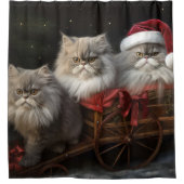 Perzische Kat Snowy Sleigh Kerstmisdecor Douchegordijn (Voorkant)