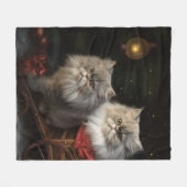 Perzische Kat Snowy Sleigh Kerstmisdecor Fleece Deken (Voorkant (Horizontaal))